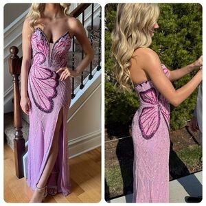 Elegant Butterfly-Inspired Pink Evening Gown Prom Dress
